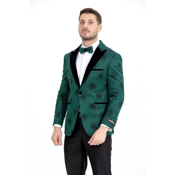 Derman Green Spotted Pattern Silvery Fabric Tuxedo - Picture 6 of 7